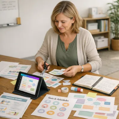 Docente creando materiales educativos visuales en Canva